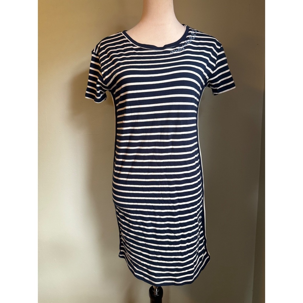 Junk Food Navy White Striped Party USA T-Shirt Dress XS preppy Y2K retro Beach